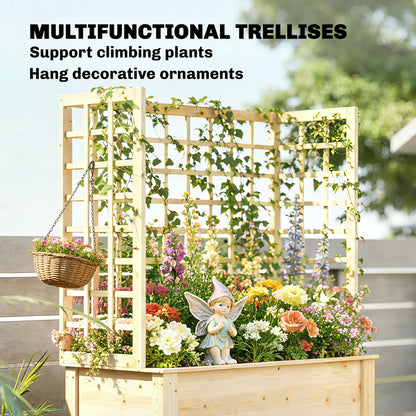 Wooden Raised Garden Bed With 3 Trellises, Planter With Drainage Holes Elevated Garden Beds at Gallery Canada