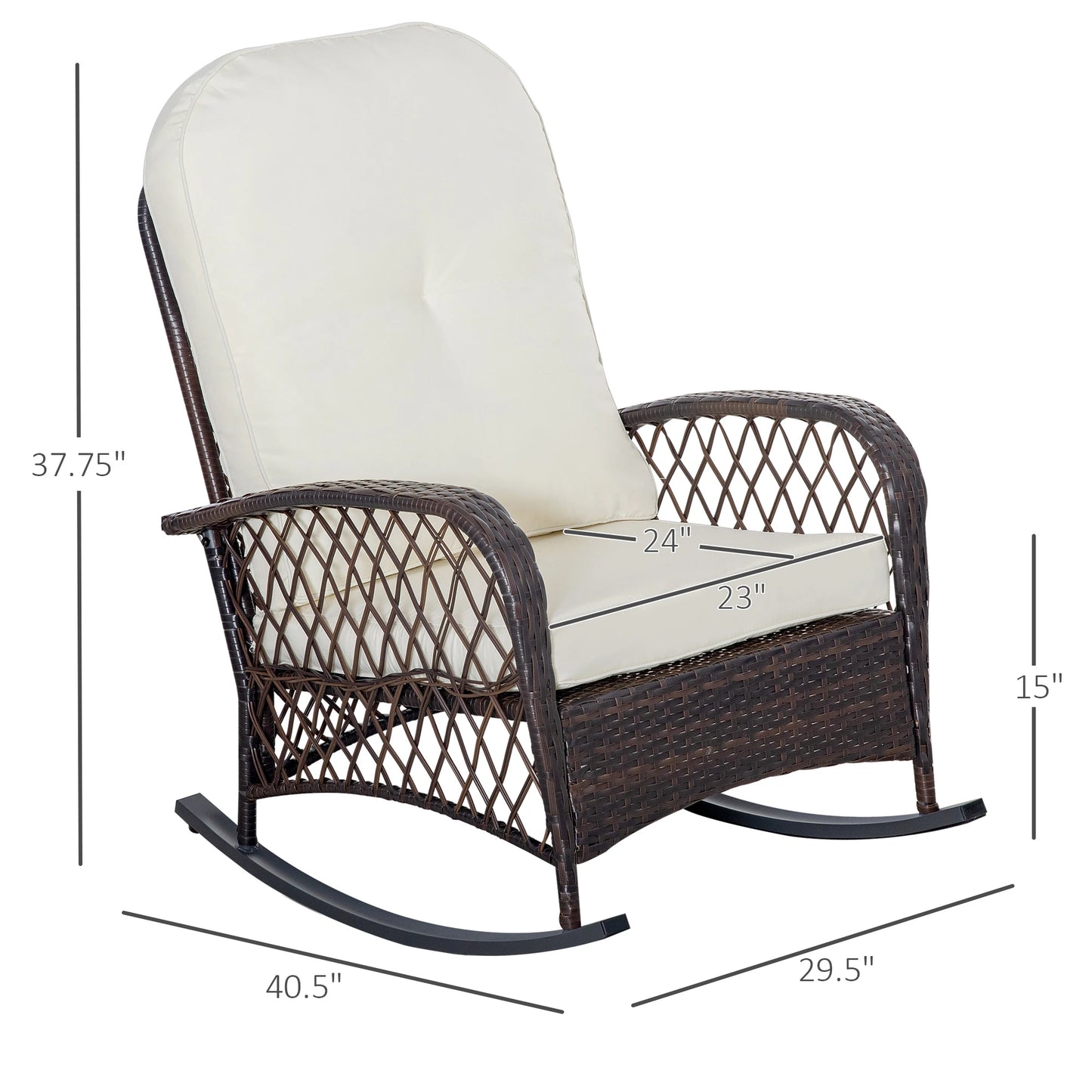 Rattan Rocking Chair, Outdoor Wicker Patio Furniture with Cushions, Cream White Outdoor Rocking Chairs at Gallery Canada