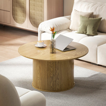 31.5 Inch Round Coffee Table, Nordic Style, Oak Coffee Tables at Gallery Canada