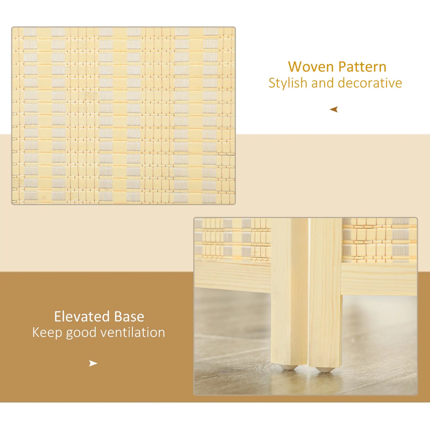 Woven Bamboo Room Divider, 3 Panel Folding Privacy Screen, Natural Wood