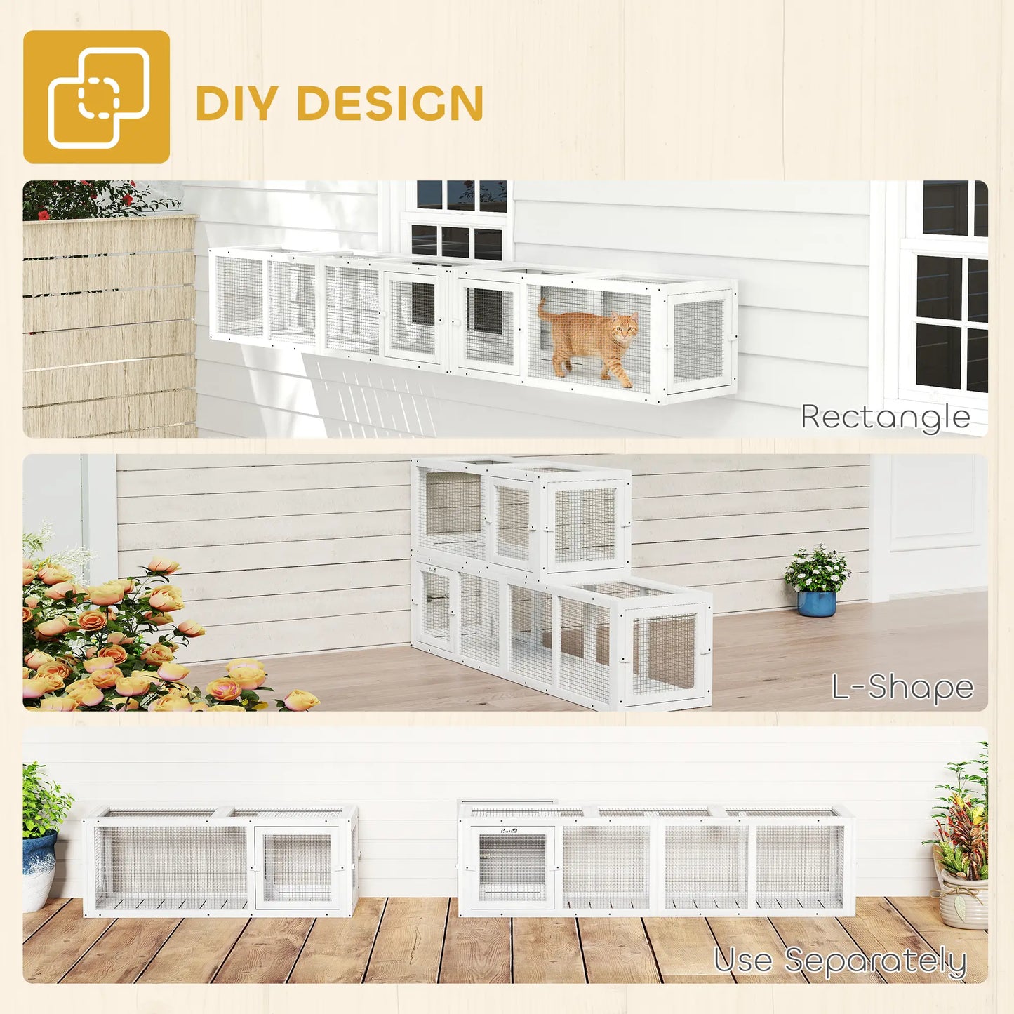 Cat Tunnel, Outdoor Enclosure, 98", 8 Doors, Combinable, White Outdoor Cat Enclosures at Gallery Canada