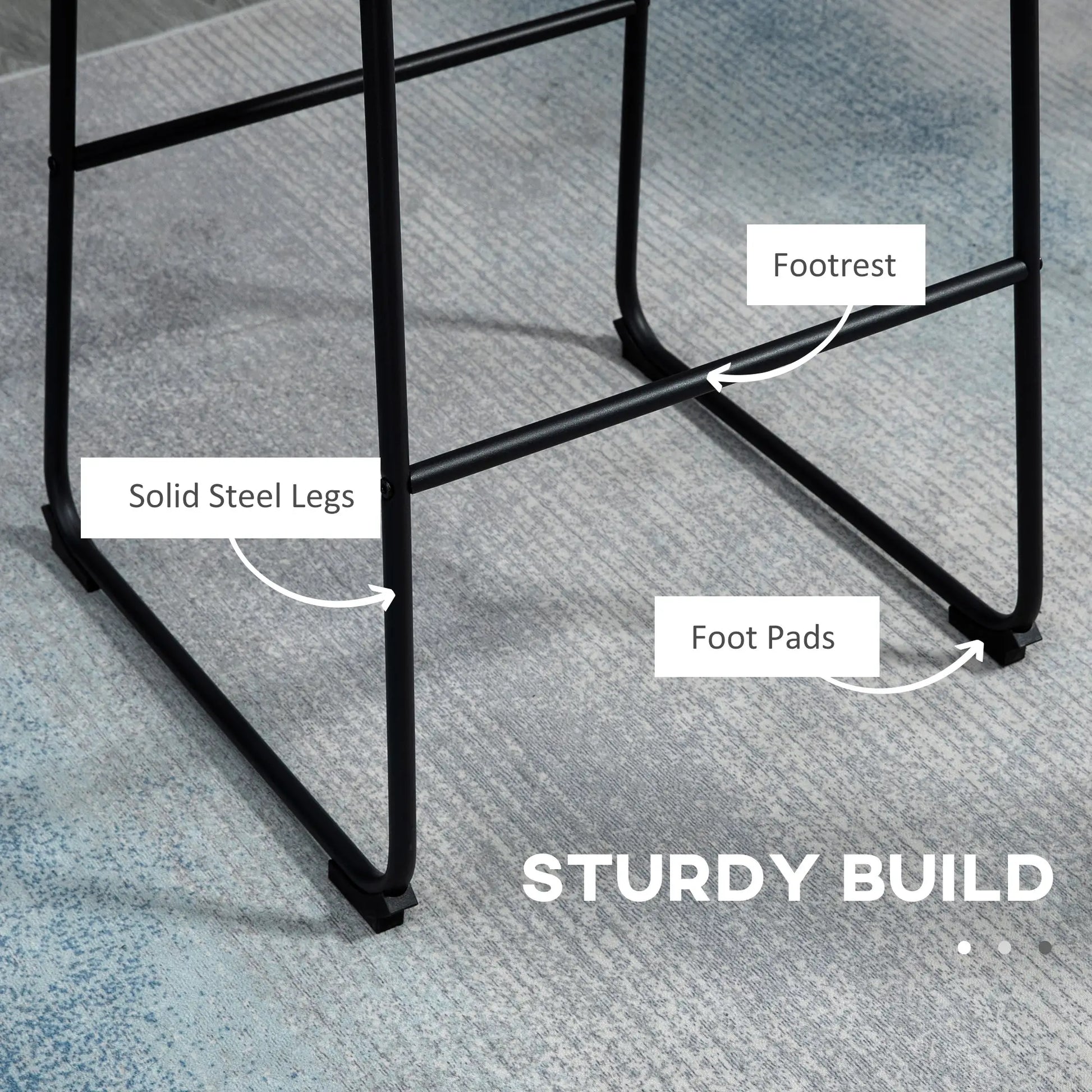 Vintage PU Leather Bar Stools, Set of 2, w/ Footrest, Blue Bar Stools at Gallery Canada