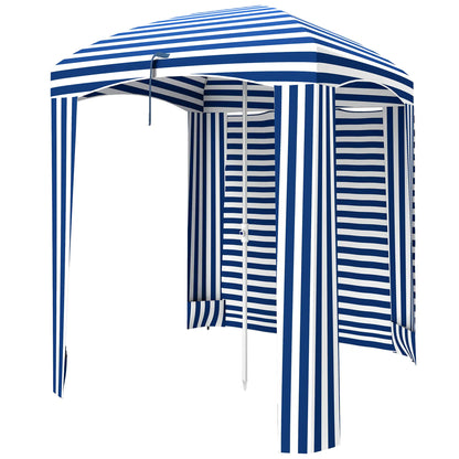 70.1" L x 70.1" W Cabana Umbrella With Walls, Vents, Ruffles, Carry Bag, Blue White Stripe