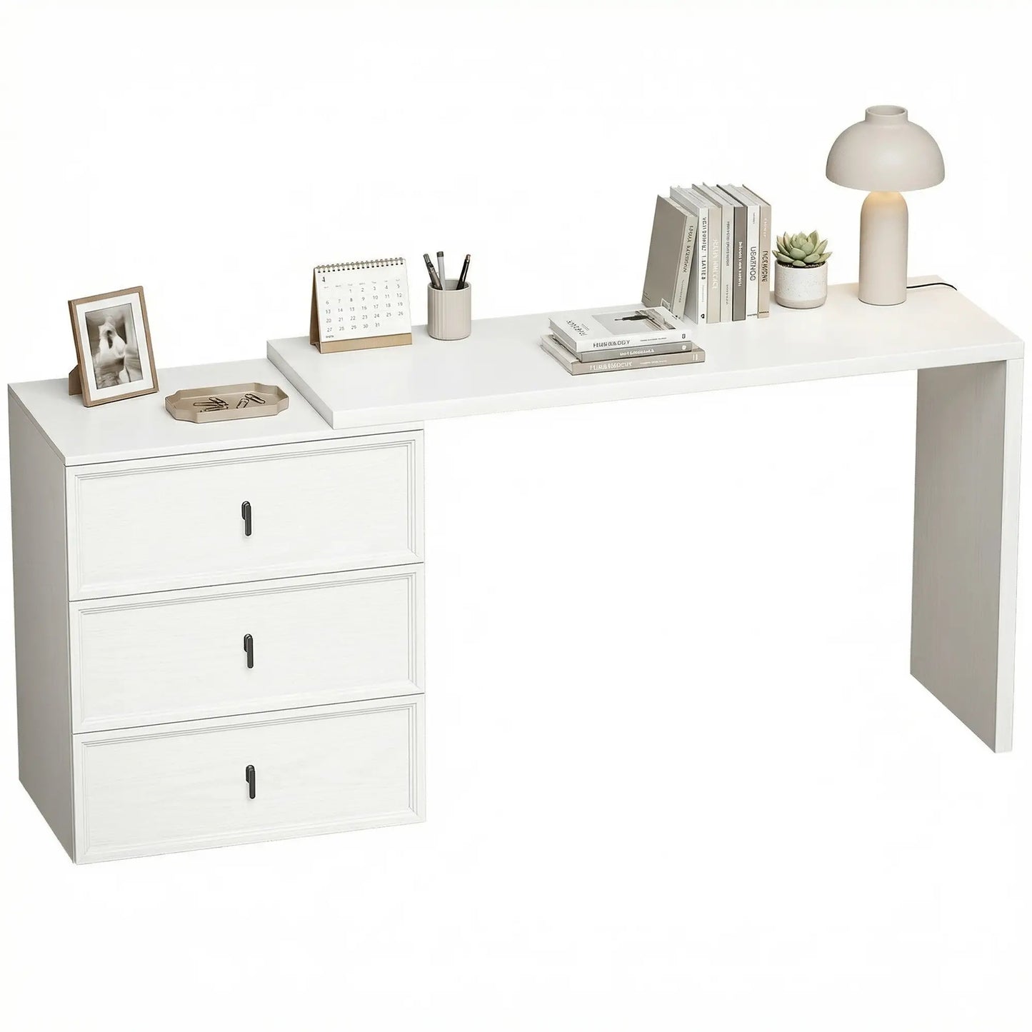 L Shaped Computer Desk, 3 Drawers, White Wood Grain, White Computer Desks White Wood Grain at Gallery Canada