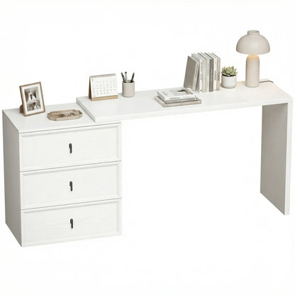 L Shaped Computer Desk, 3 Drawers, White Wood Grain, White Computer Desks White Wood Grain at Gallery Canada