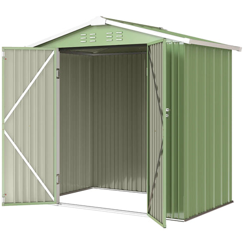 6.5' X 4' Metal Garden Shed, Lockable Double Doors, 4 Vents, Light Green