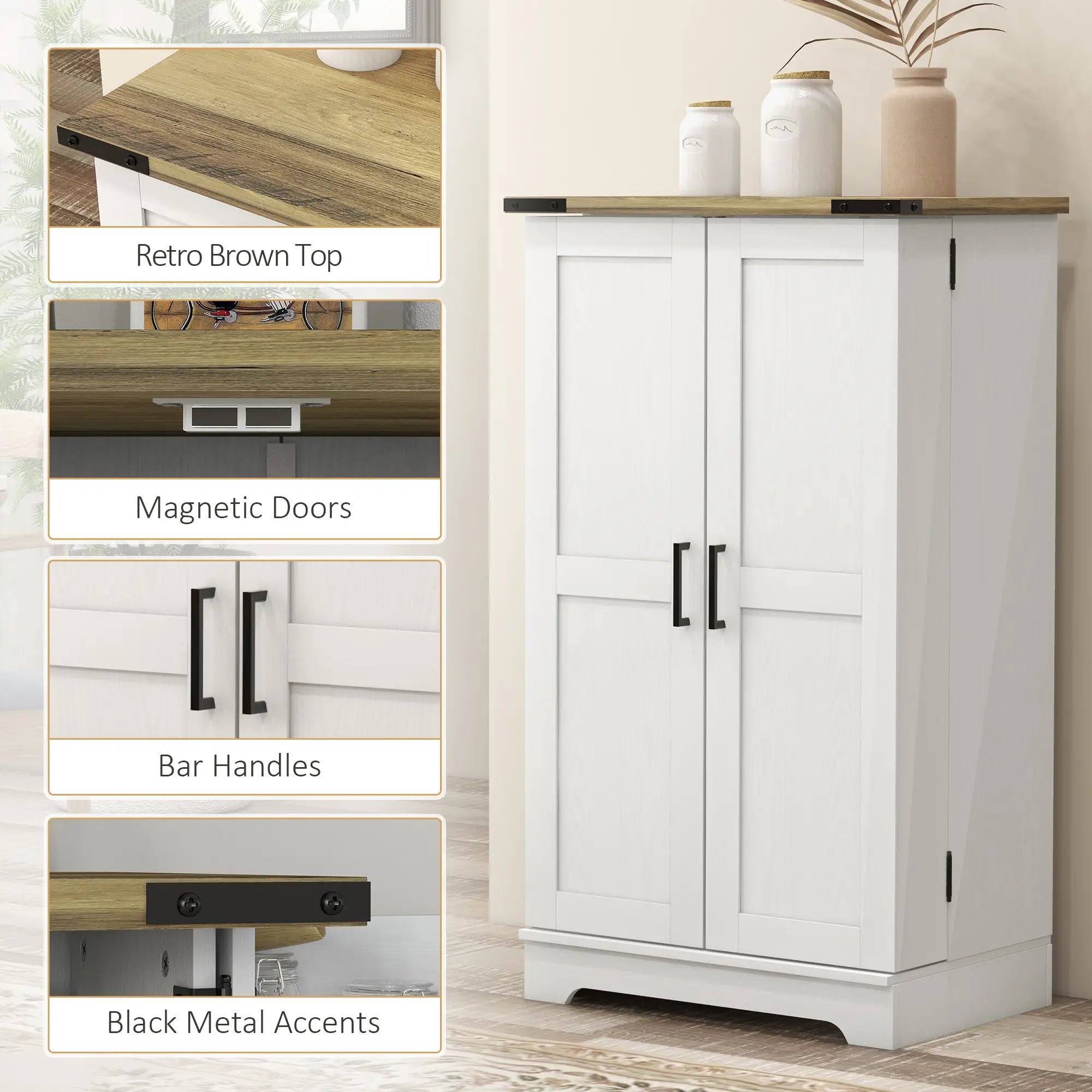 Farmhouse Kitchen Pantry Cabinet, Adjustable Shelves, White Cream Kitchen Pantry Cabinets at Gallery Canada