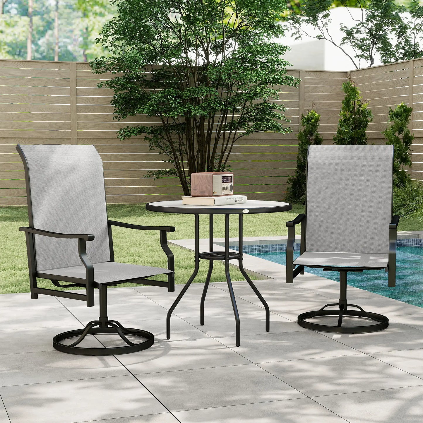 Swivel Rocker Outdoor Chair Set, 2 High Back Chairs, Light Grey Bistro Sets at Gallery Canada