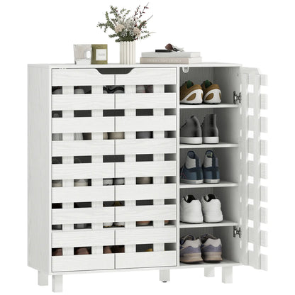 Shoe Cabinet, 21 Pair Storage with Hollowed-Out Doors, White Shoe Storage Cabinets & Racks at Gallery Canada