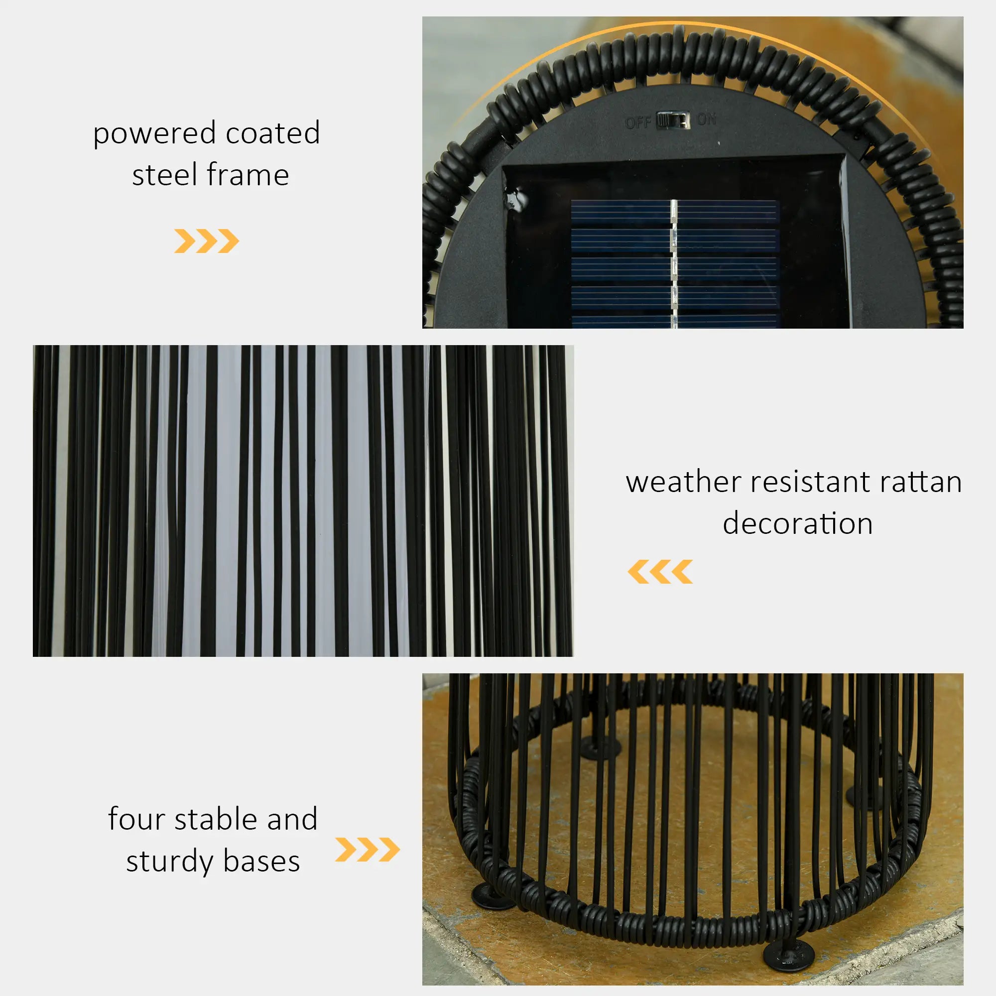 Wicker Solar Floor Lamp, Auto On/Off LED, IP44, Black Solar Post Lamps at Gallery Canada