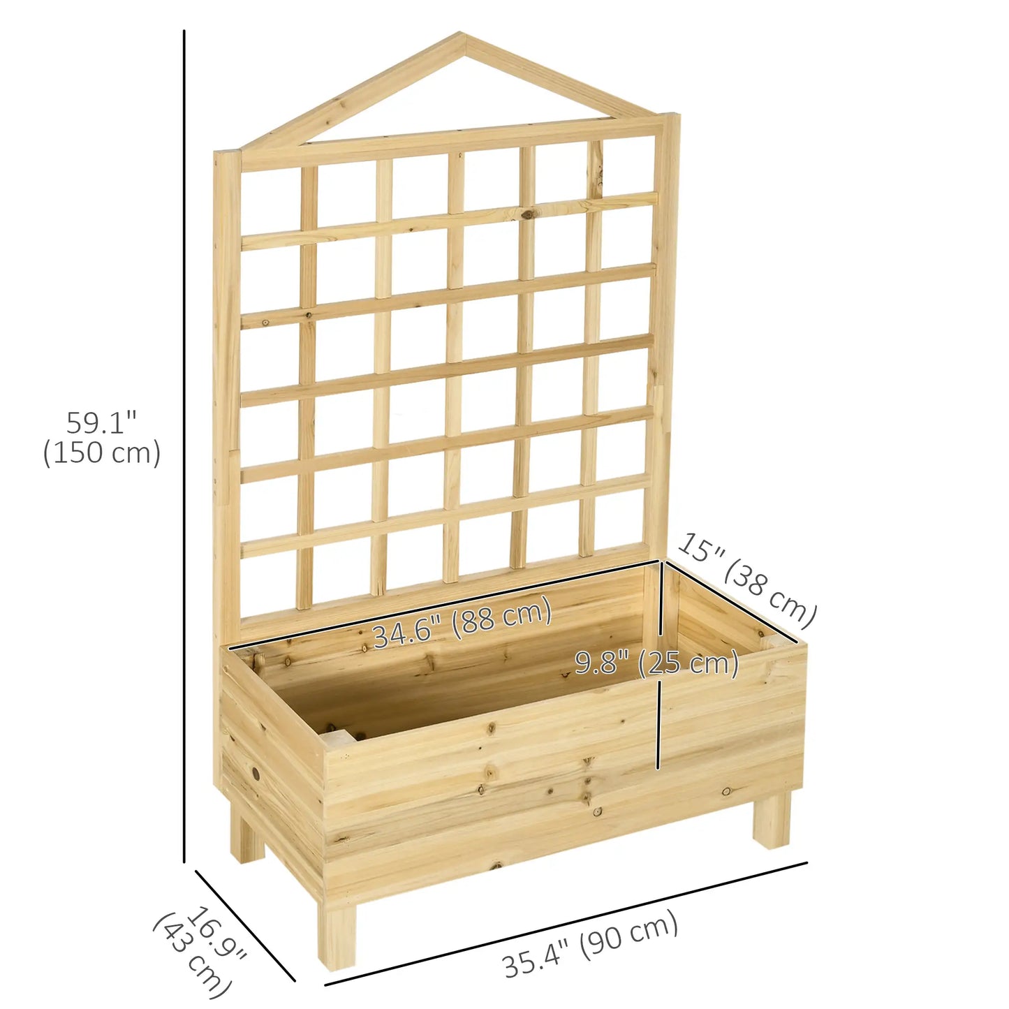 Distressed Wood Planter Box with Trellis, Raised Garden Bed, Natural Wooden Planter Boxes at Gallery Canada