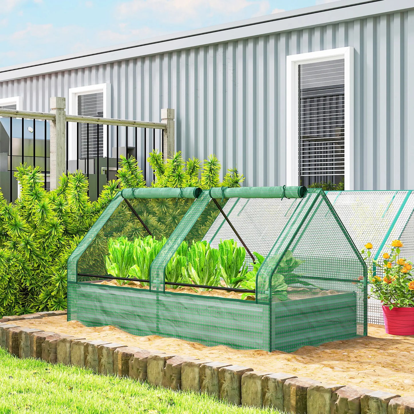 6' x 3' Bac à plantes en métal avec couvercle, Jardin surélevé, Vert et Gris foncé