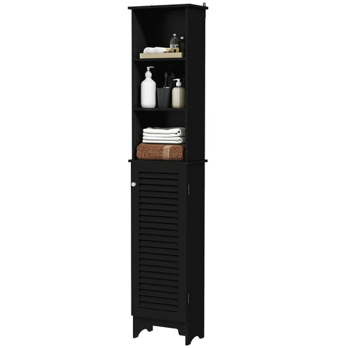 Tall Bathroom Storage Cabinet, 3-Tier Adjustable Shelf, Black
