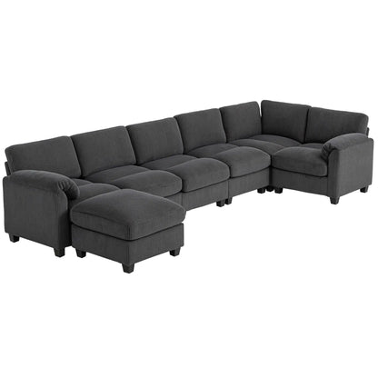 Modular Sectional Sofa, Oversized U-Shaped, Spring Cushion, Corduroy, Charcoal Grey 3-Seater Sofas at Gallery Canada