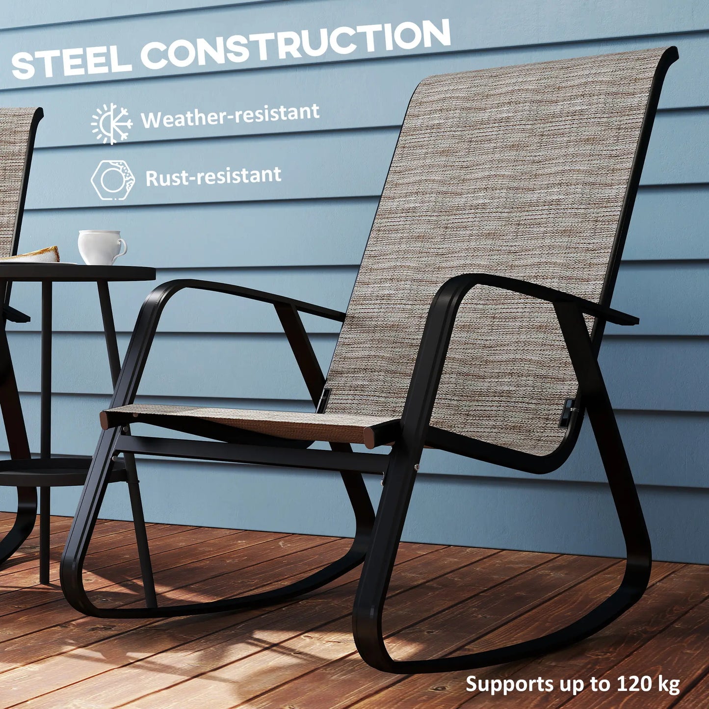 Set of 2 Patio Rocking Chairs, High Backrest, Armrests, Light Brown Outdoor Rocking Chairs at Gallery Canada