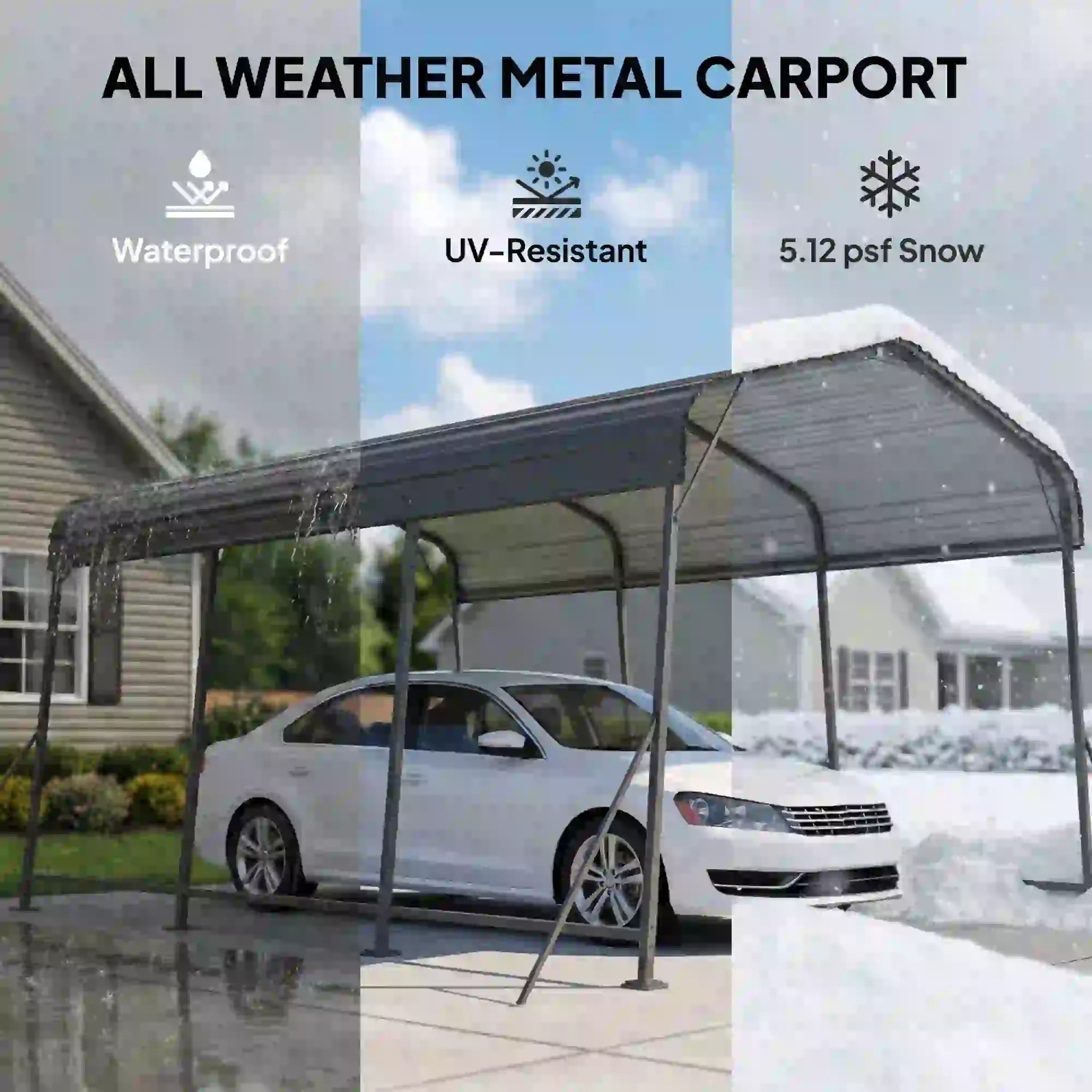 11 x 15FT Metal Carport, Heavy-Duty Canopy With Reinforced Frame, Dark Grey Car Shelters at Gallery Canada