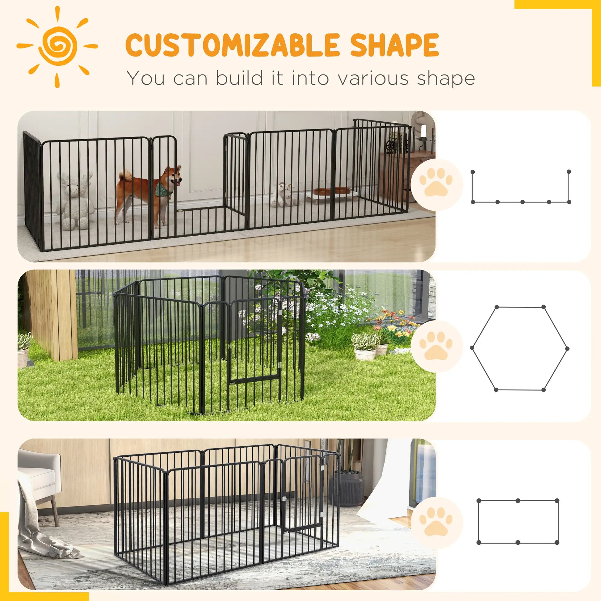 Outdoor Dog Fence, 6 Panels 31.5" Height, Steel Pet Exercise Pen, Small Medium Dogs Houses, Kennels & Pens at Gallery Canada