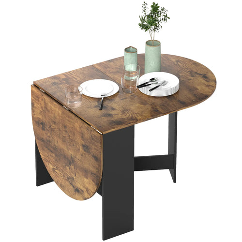 Oval Folding Dining Table, Drop Leaf Kitchen Table, Rustic Brown, Brown