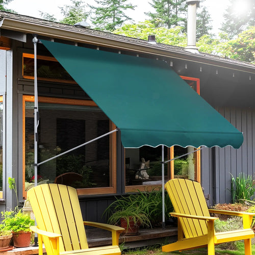 6.6'x5' Manual Retractable Patio Awning, Sun Shade, Water Resistant, Green