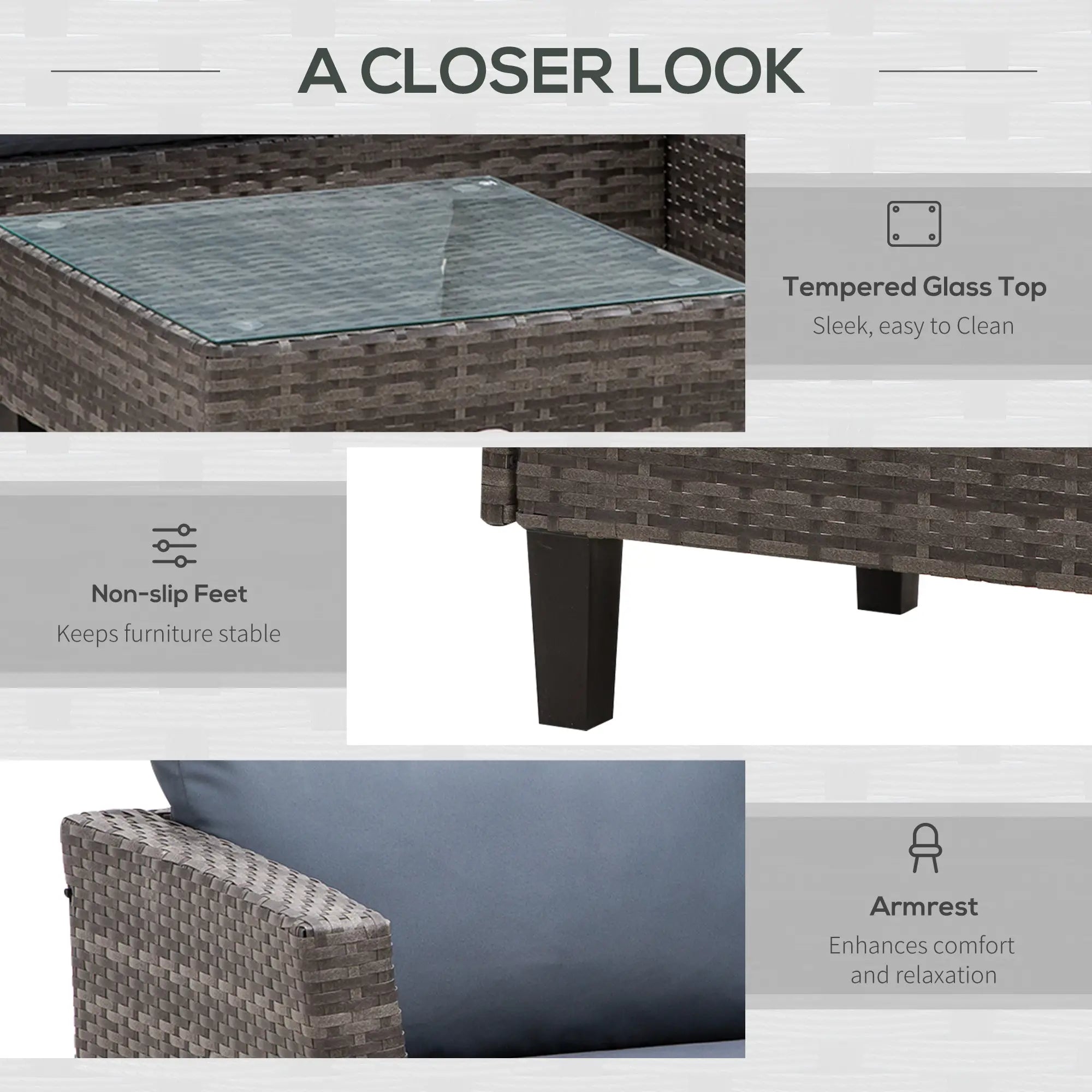 3-Piece Wicker Patio Set, Outdoor Sofa with Glass Table, Grey Patio Furniture Sets at Gallery Canada