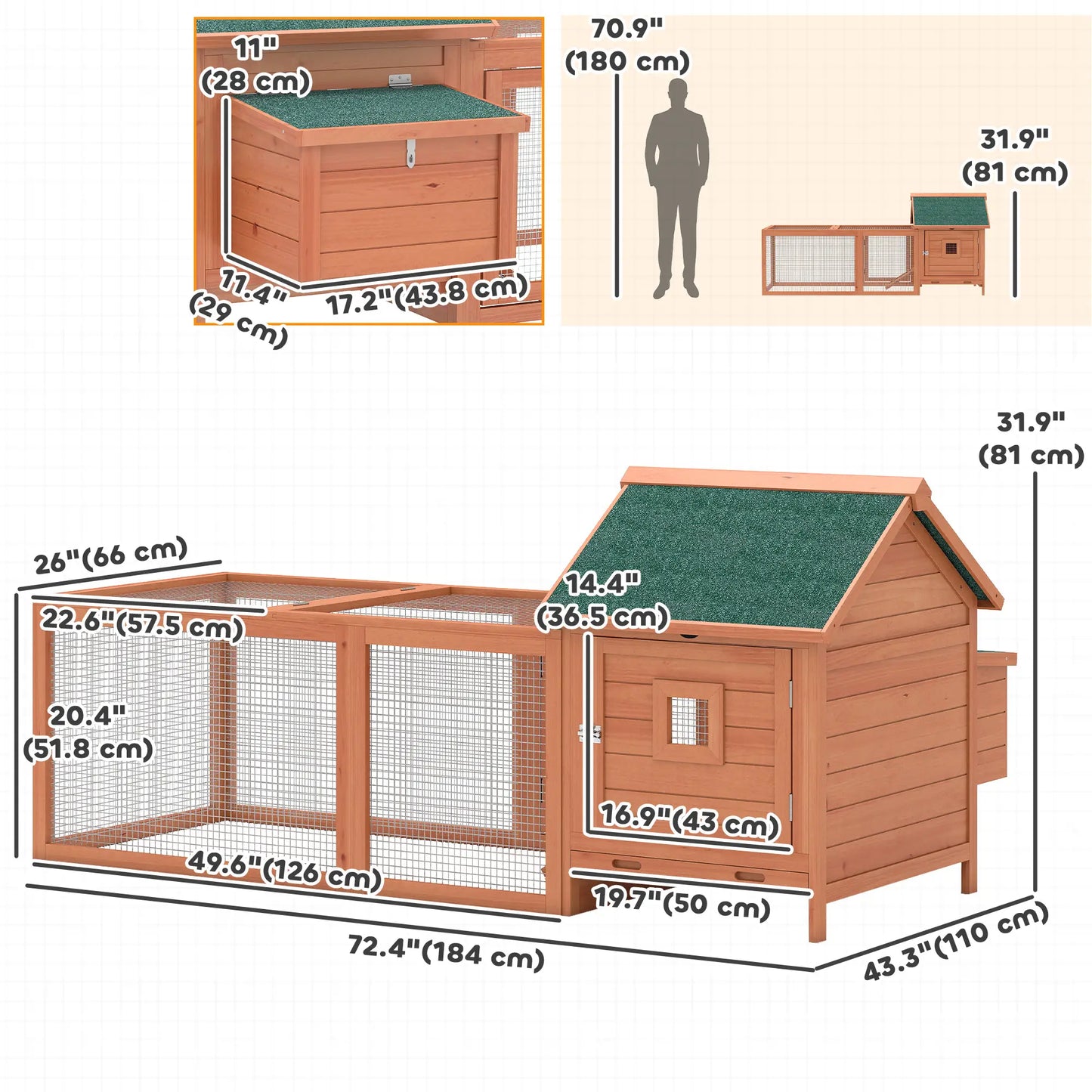 72" Wooden Chicken Coop For 2 Chickens, Poultry Cage With Run Chicken Coops at Gallery Canada