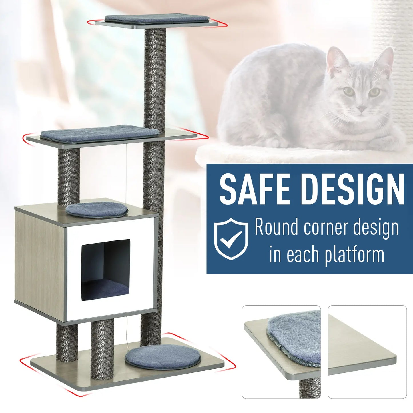 47.2" Cat Tree, Kitten Scratcher, Play House, Scratching Post, Grey Cat Posts at Gallery Canada