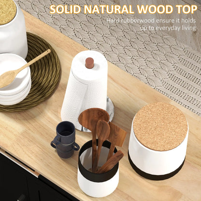 Modern Rolling Kitchen Island Cart, Natural Wood Top, Black, Black Kitchen Islands & Kitchen Carts at Gallery Canada