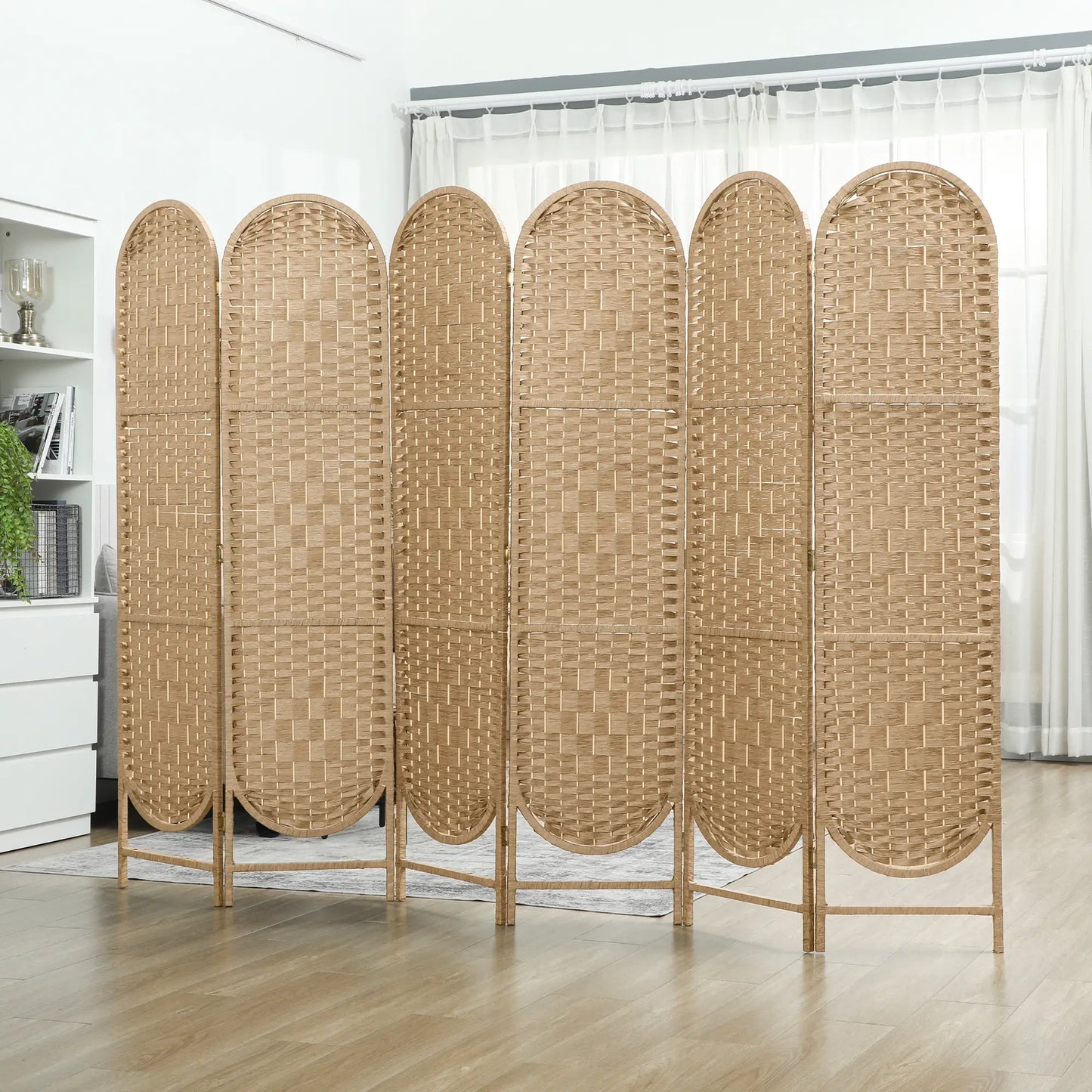 6 Panel Bohemian Privacy Screen, Arched Top Room Divider, Natural Wood Room Dividers at Gallery Canada
