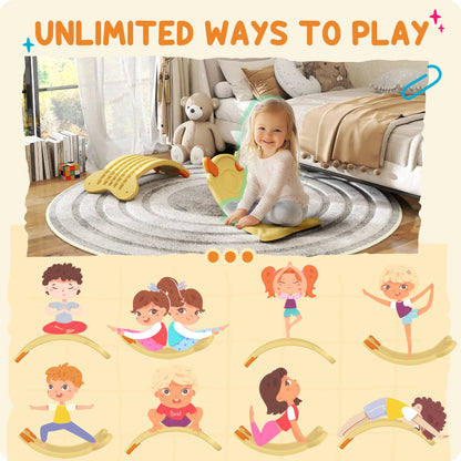 24,4" Planche d'équilibre pour enfants, planche oscillante, âges 3-6, jaune