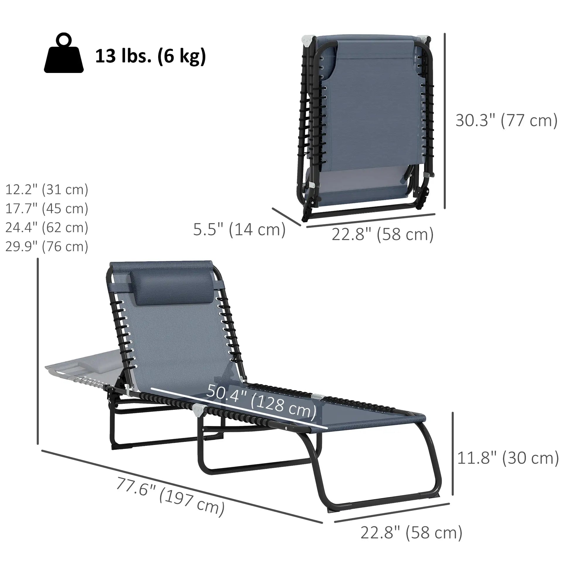 Adjustable Folding Lounge Chair, 4-Level Reclining, Grey Lounger Chairs at Gallery Canada