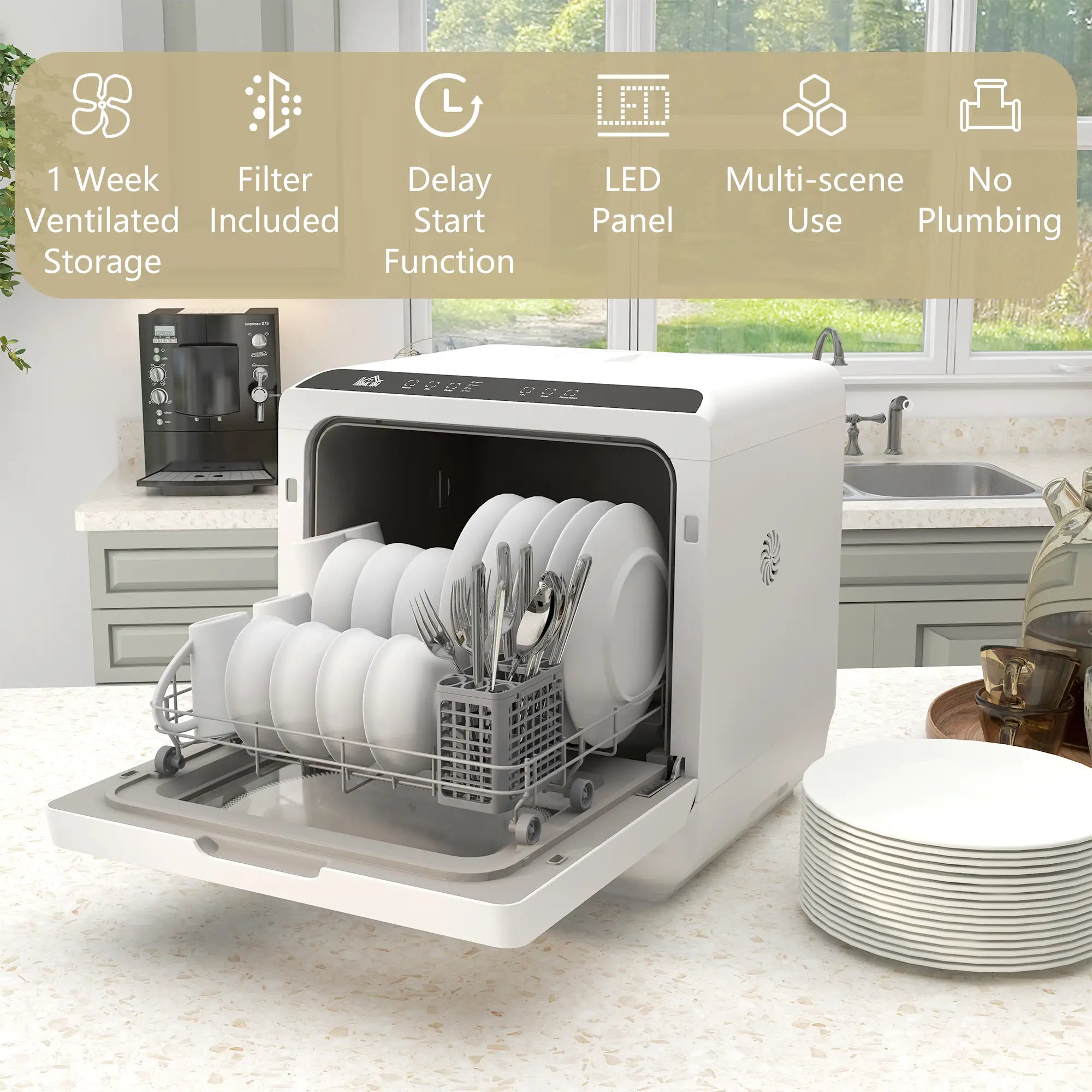Portable Counter Dishwasher, 4 Place Settings, 5 Programs, Air-Dry, 6L Tank Small Kitchen Appliances at Gallery Canada