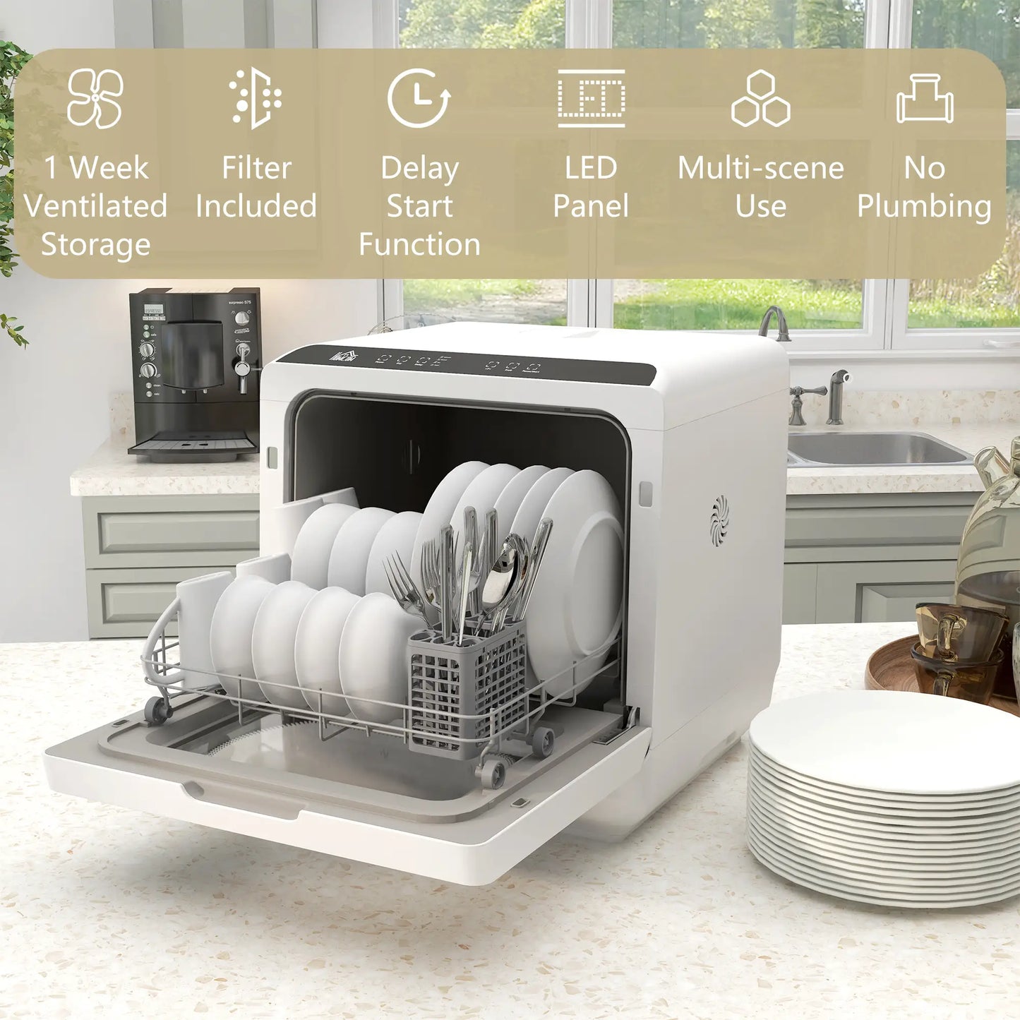 Portable Counter Dishwasher, 4 Place Settings, 5 Programs, Air-Dry, 6L Tank Small Kitchen Appliances at Gallery Canada