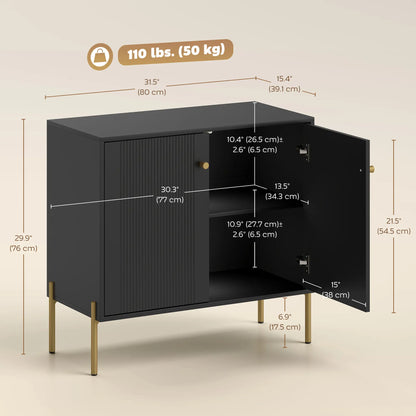 Sideboard, Modern Buffet Cabinet, Coffee Bar with Fluted Doors, Black Storage Cabinets at Gallery Canada