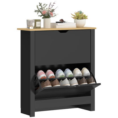 Shoe Storage Cabinet, 2 Flip Drawers, Adjustable Shelves, 8-12 Pairs, Black Shoe Storage Cabinets & Racks at Gallery Canada
