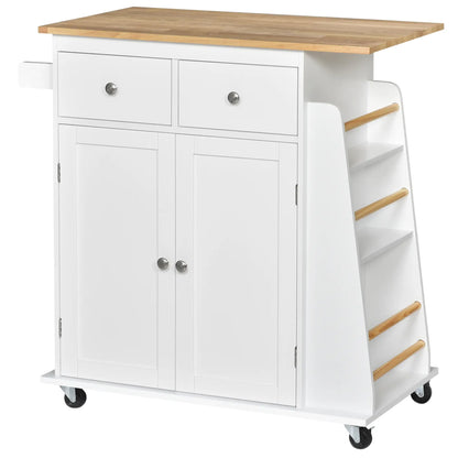 Rolling Kitchen Island Cart, Rubber Wood Top, 3-Tier Spice Rack, White Kitchen Islands & Kitchen Carts at Gallery Canada