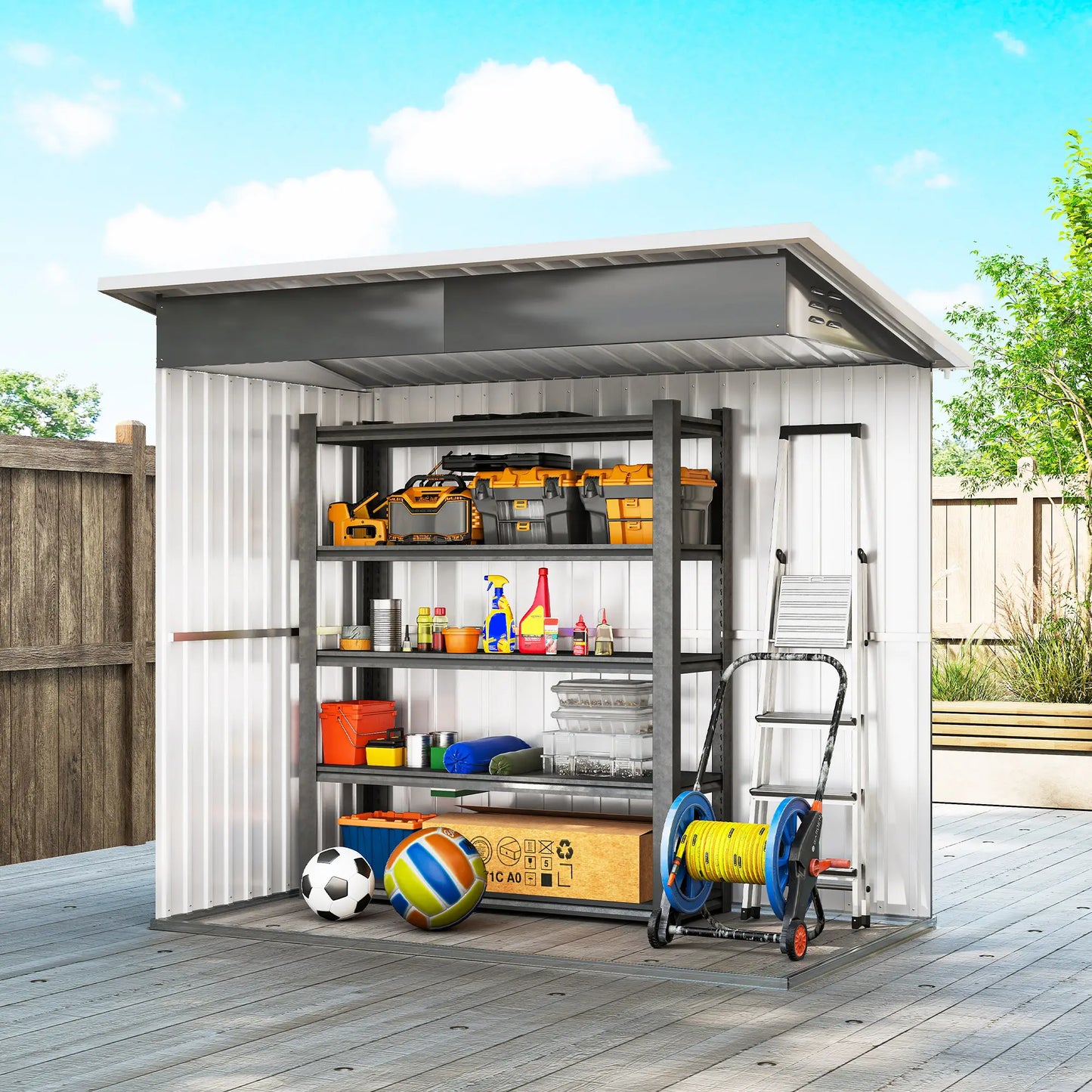 7' x 4' Galvanised Steel Outdoor Storage Shed, Window, Lockable Door, Dark Grey Sheds at Gallery Canada