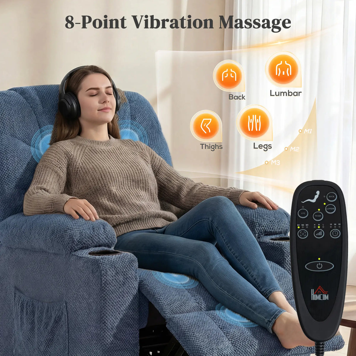 Electric Lift Recliner Chair, Massage, Side Pockets, Cup Holders, Remote, Blue Electric Power Lift Chairs at Gallery Canada