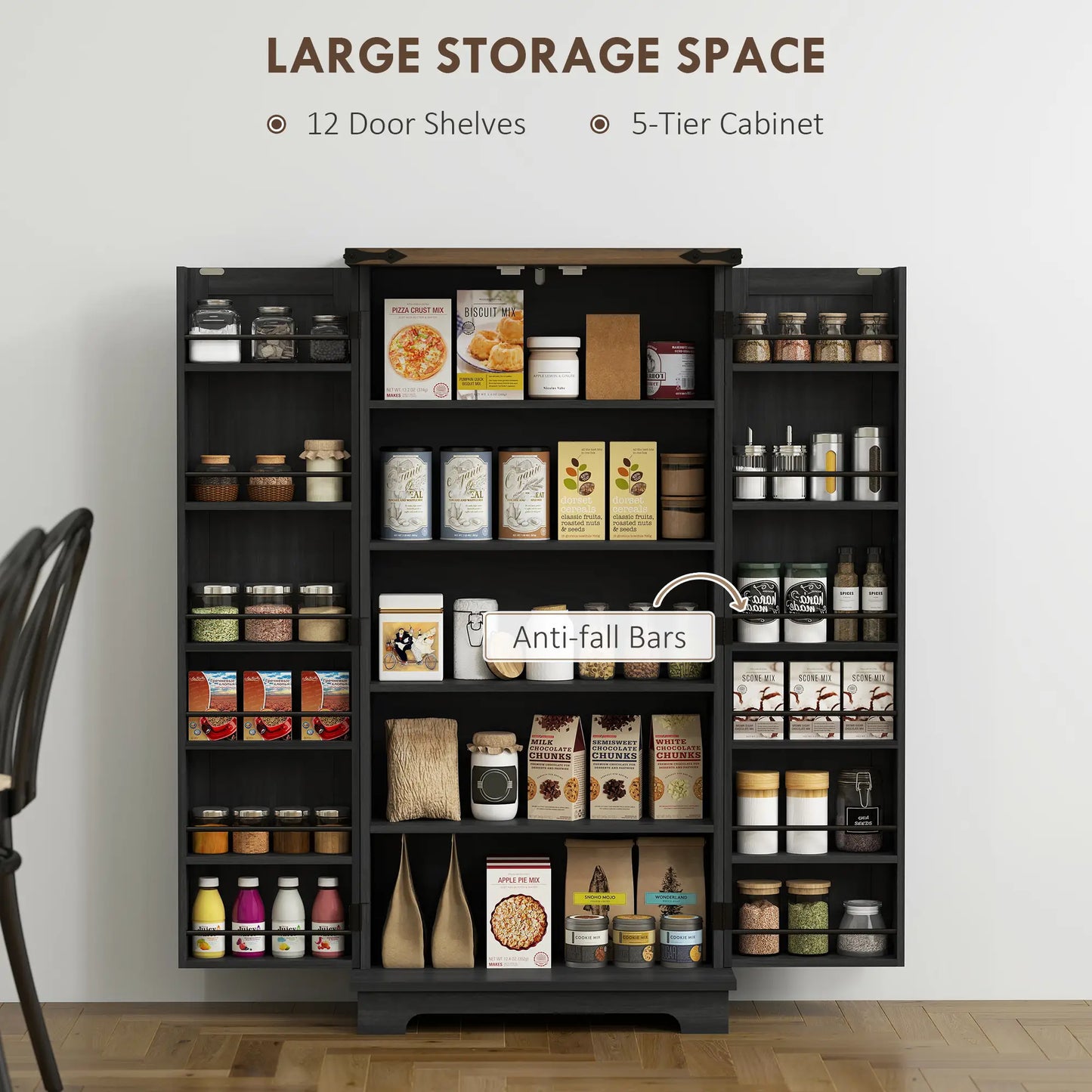 47 Inch Kitchen Pantry Cabinet, Adjustable Shelves, Black Kitchen Pantry Cabinets at Gallery Canada