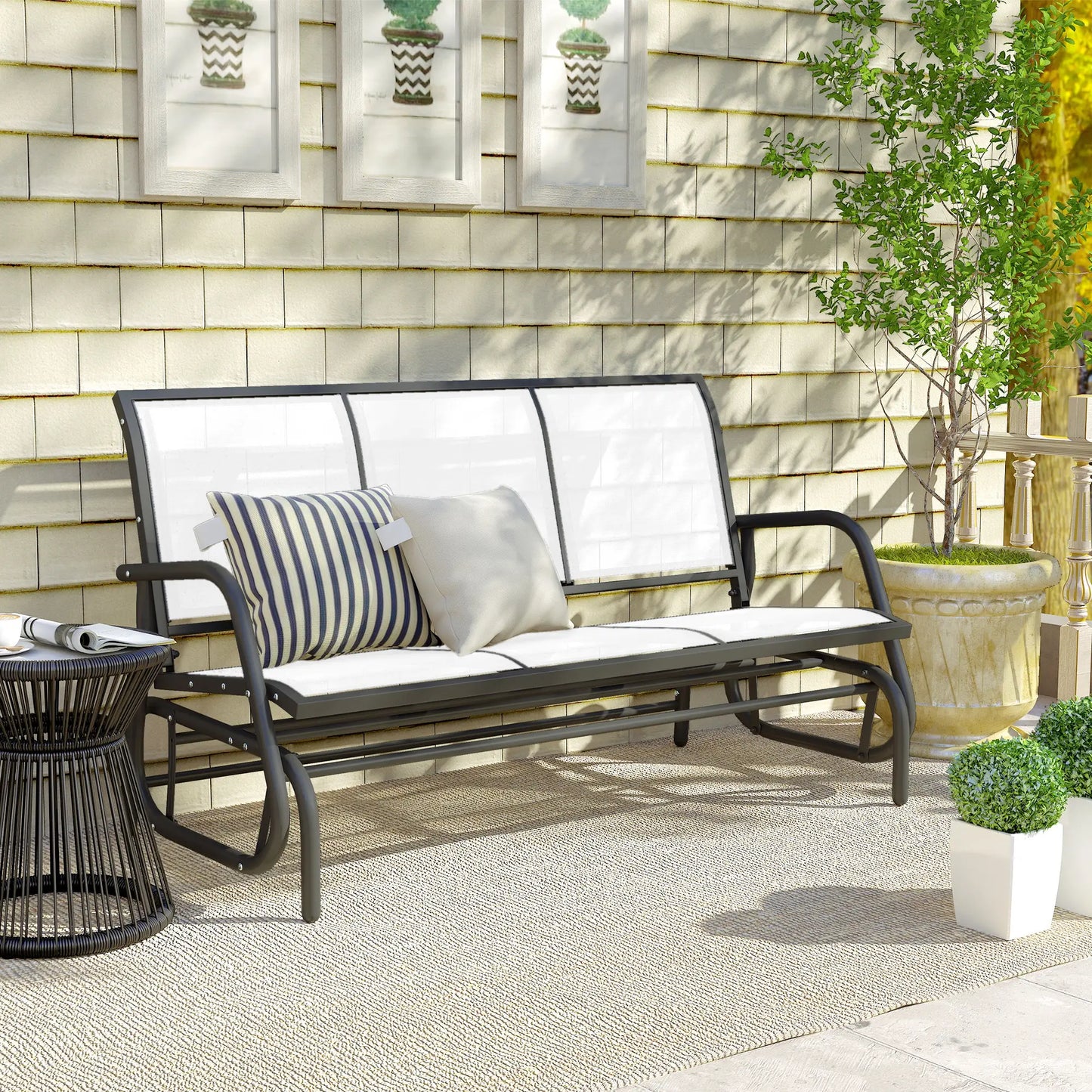 3-Seat Outdoor Glider Chair, Steel Frame, Sling Fabric, Cream Outdoor Gliders at Gallery Canada