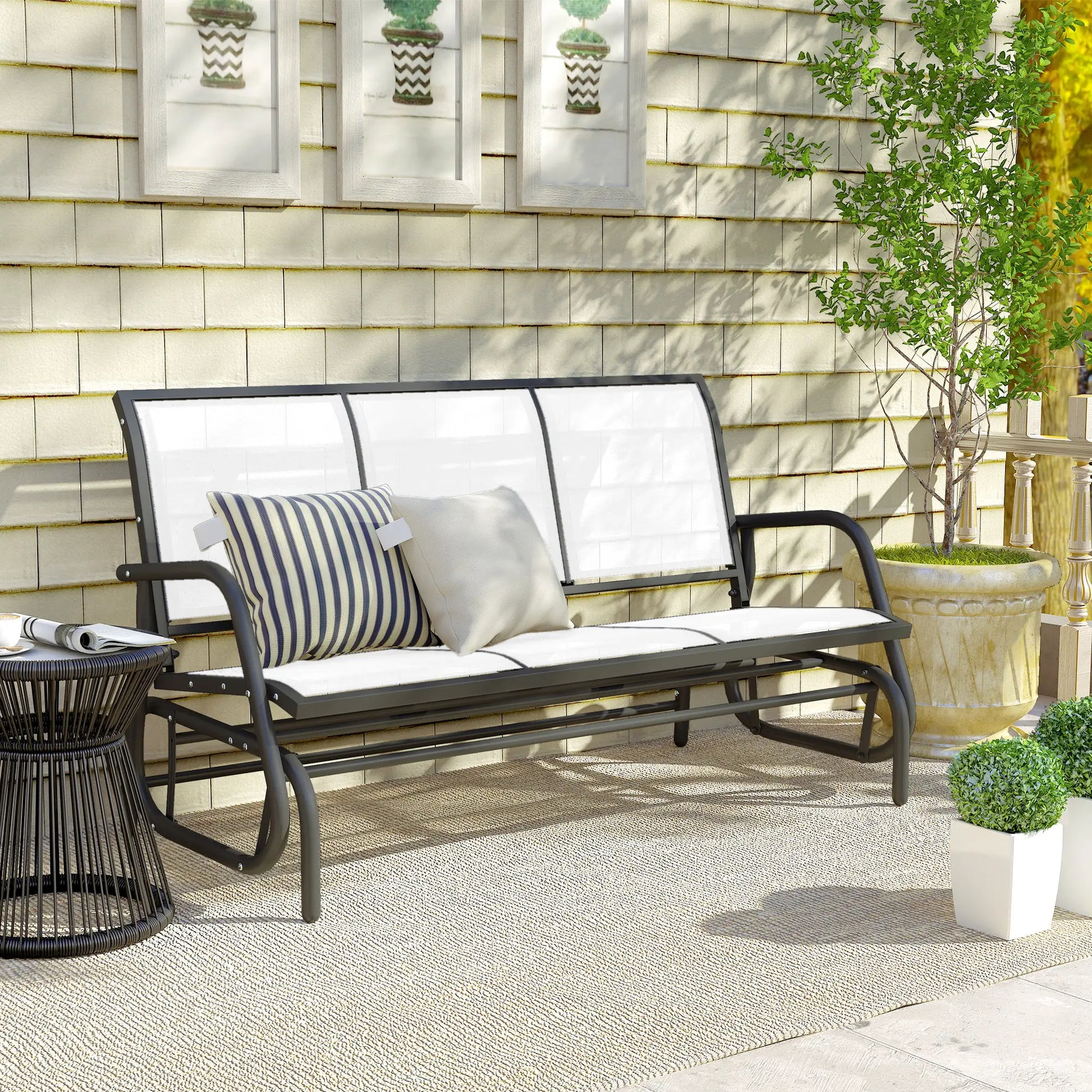 3-Seat Outdoor Glider Chair, Steel Frame, Sling Fabric, Cream Outdoor Gliders at Gallery Canada