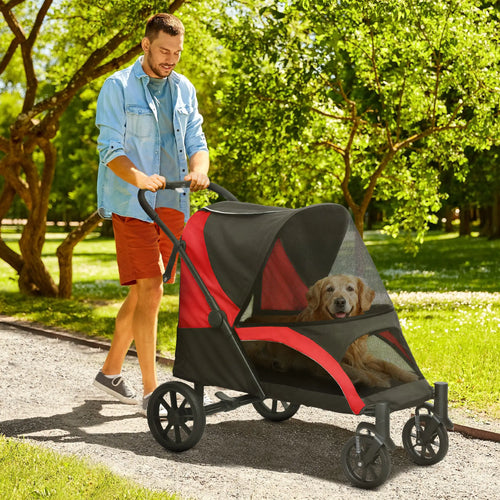 Foldable Pet Stroller, Large Dogs, Four Big Wheels, Black