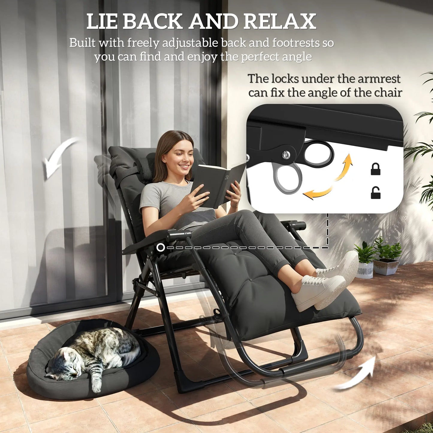 Folding Reclining Zero Gravity Sun Lounger Chair, Black Lounger Chairs at Gallery Canada
