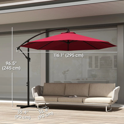 9.7ft Offset Patio Umbrella, Crank Handle, 8 Ribs, Cross Base, Wine Red Offset Cantilever Umbrellas at Gallery Canada