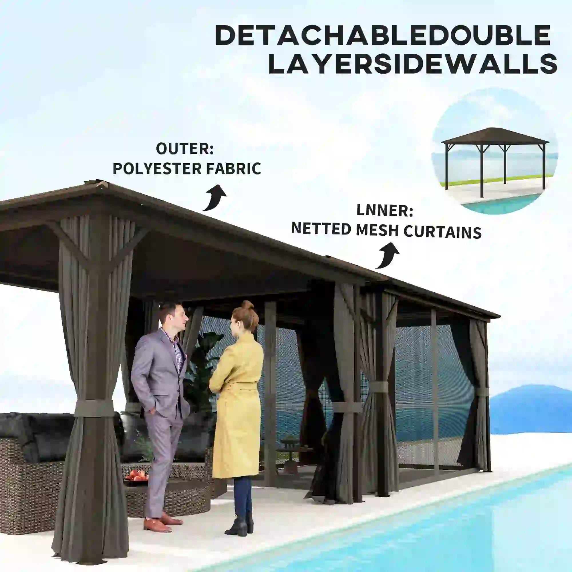 10' x 12' Hardtop Gazebo, Metal Roof, Aluminum Frame, Grey Gazebos at Gallery Canada