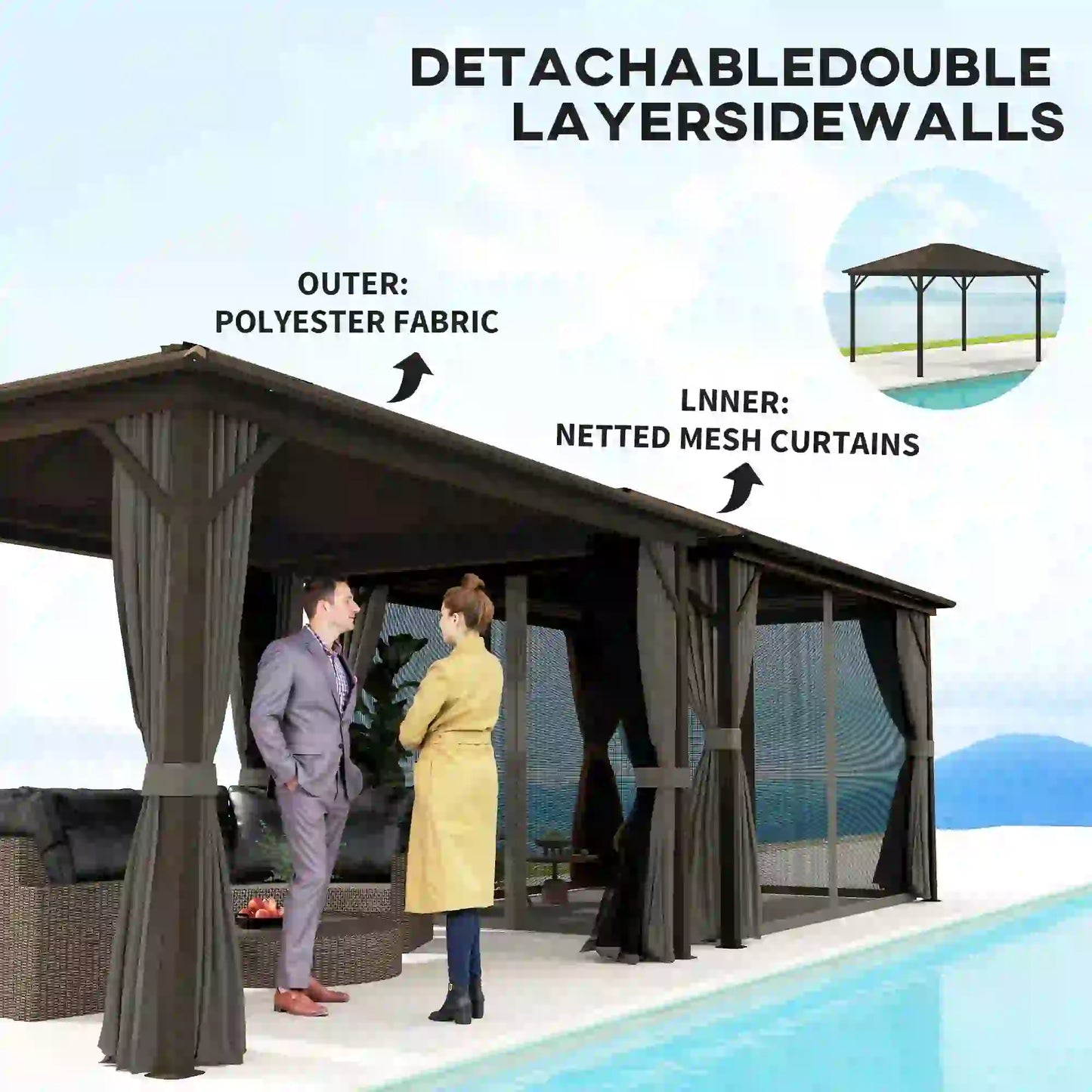 10' x 12' Hardtop Gazebo, Metal Roof, Aluminum Frame, Grey Gazebos at Gallery Canada