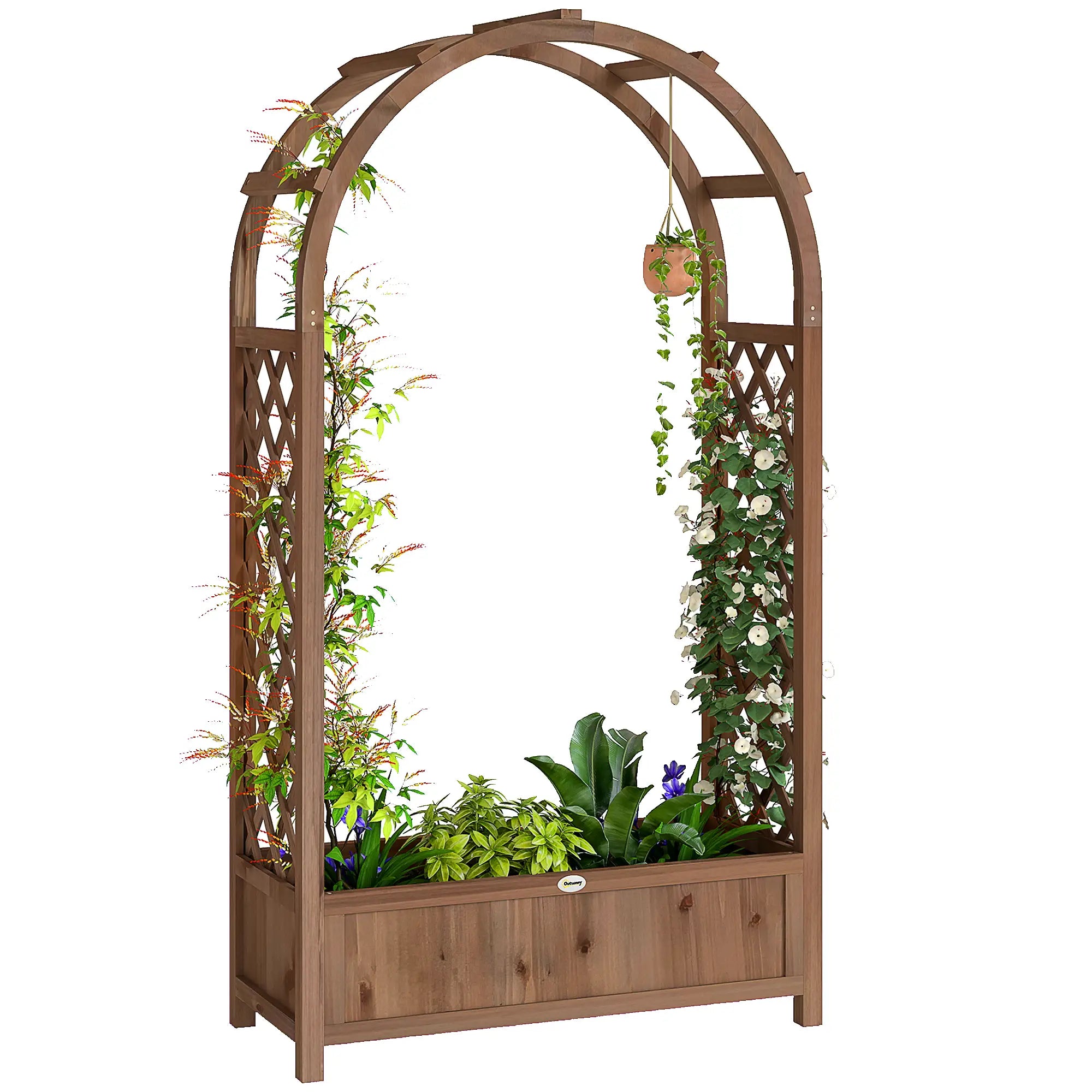 Raised Garden Bed With Arch Trellis, Planter Box, Dark Brown Wood Effect, Dark Brown Wooden Planter Boxes at Gallery Canada