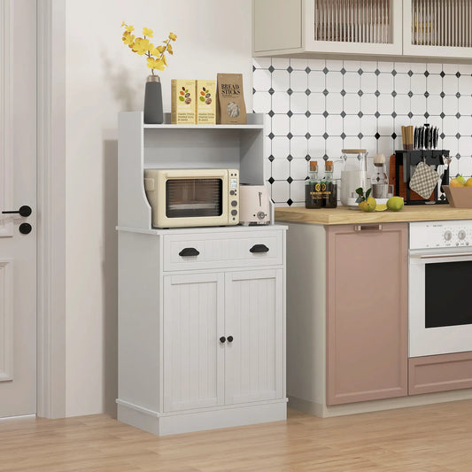 Microwave Cabinet, Kitchen Storage With Drawer, Adjustable Shelf, White