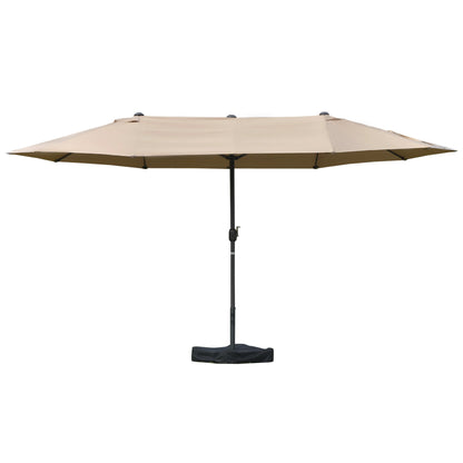 15' Outdoor Patio Umbrella, Twin Canopy Sunshade, Steel, Lift Crank, Khaki Sun Umbrellas at Gallery Canada
