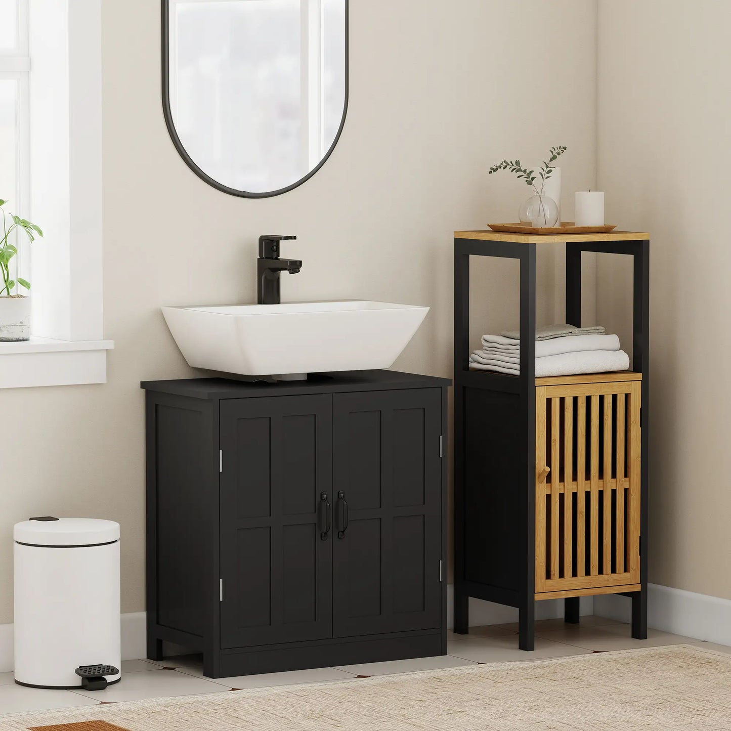 Pedestal Under Sink Vanity Cabinet, Double Doors, Adjustable Shelf, Black Sink Cabinets at Gallery Canada