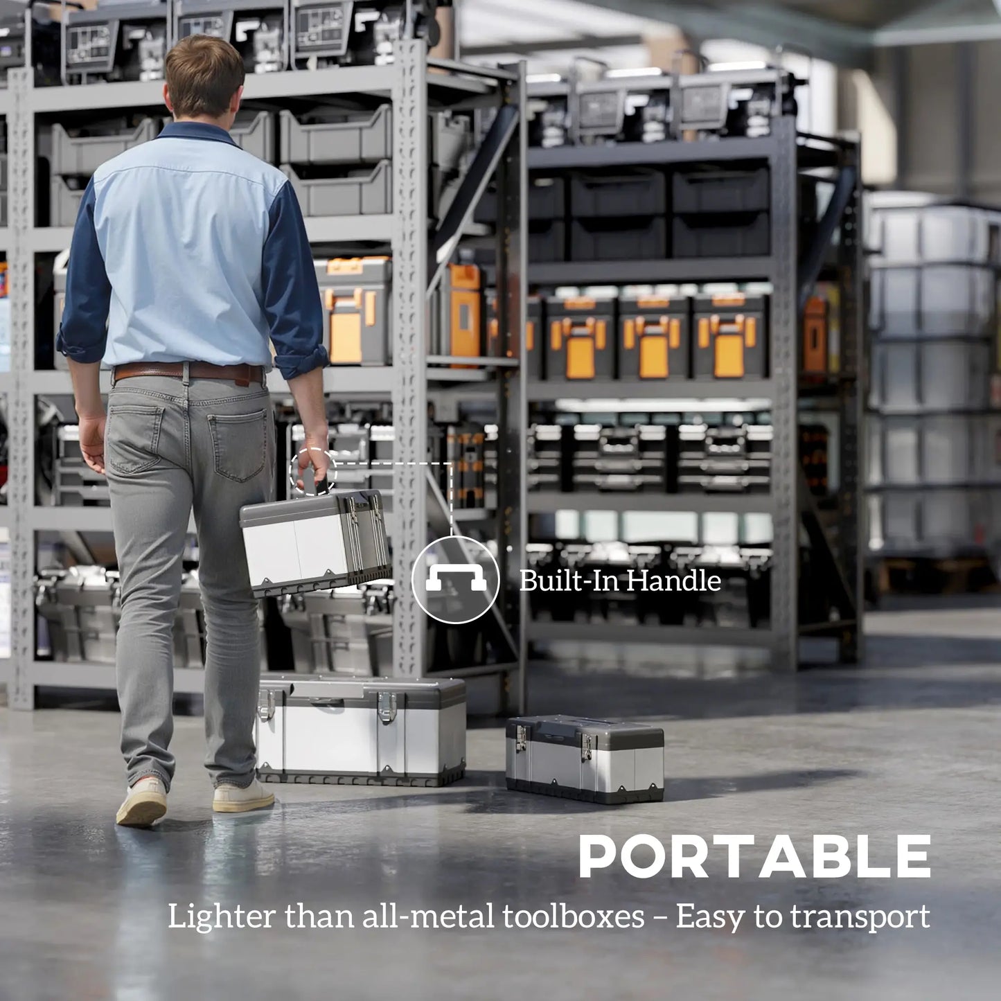 3 Pc Stainless Steel Tool Box Set, With Tray, Handles, Latches Tool Organizers at Gallery Canada